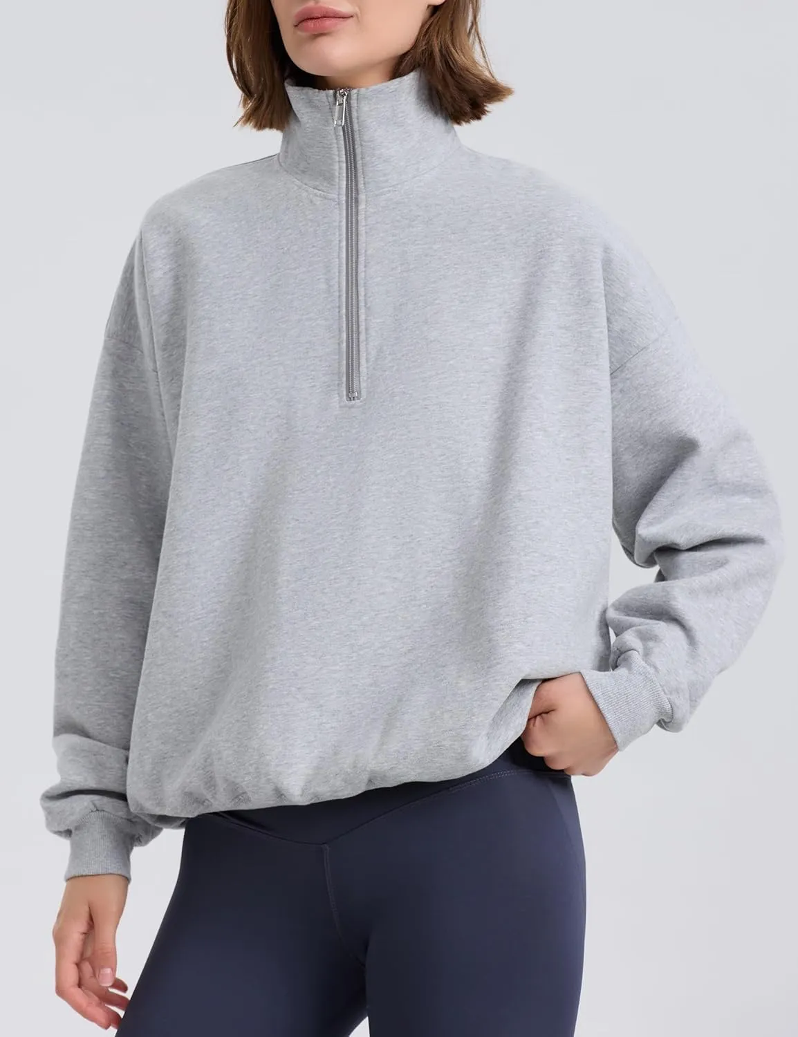 PrettyGuide Women's Lightweight Quarter Zip Oversized Sweatshirts Long Sleeve Fleece Pullover