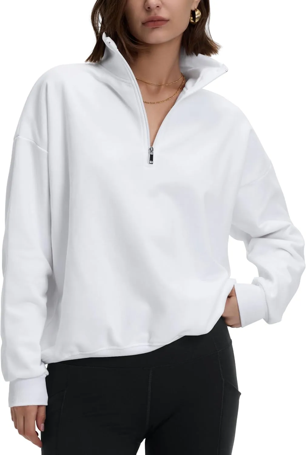 PrettyGuide Women's Lightweight Quarter Zip Oversized Sweatshirts Long Sleeve Fleece Pullover
