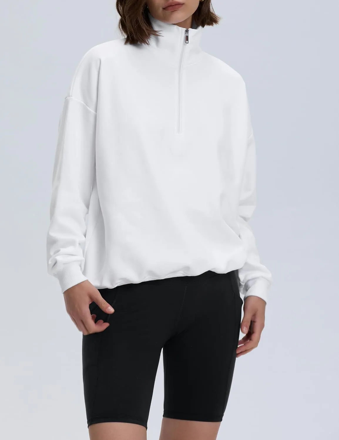 PrettyGuide Women's Lightweight Quarter Zip Oversized Sweatshirts Long Sleeve Fleece Pullover