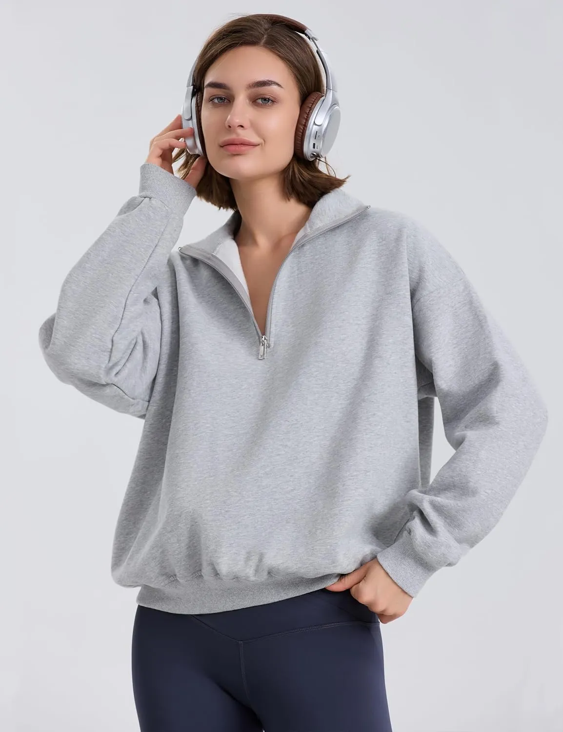 PrettyGuide Women's Lightweight Quarter Zip Oversized Sweatshirts Long Sleeve Fleece Pullover
