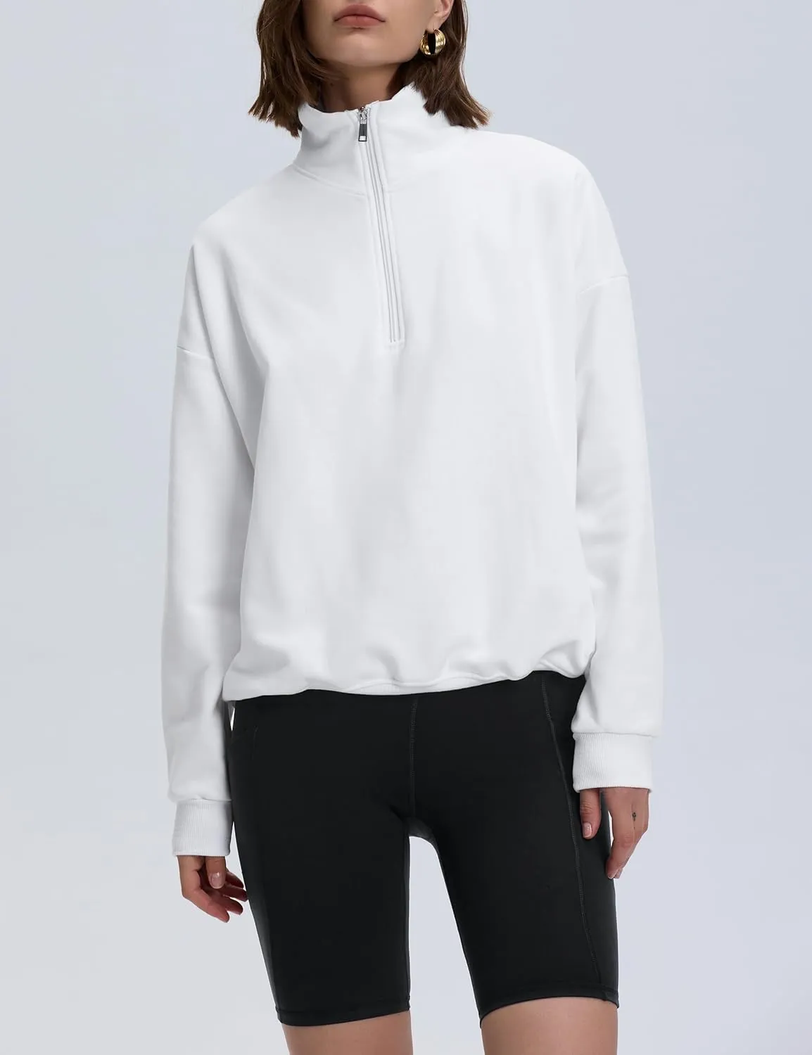 PrettyGuide Women's Lightweight Quarter Zip Oversized Sweatshirts Long Sleeve Fleece Pullover