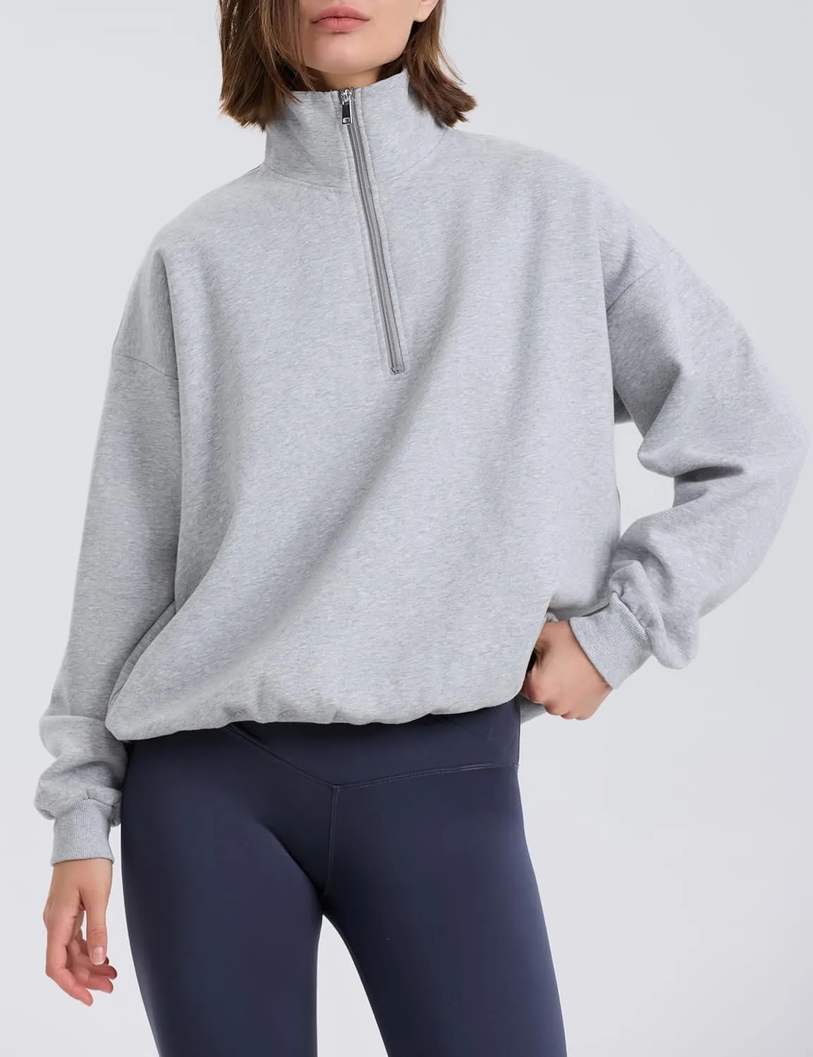 PrettyGuide Women's Lightweight Quarter Zip Oversized Sweatshirts Long Sleeve Fleece Pullover
