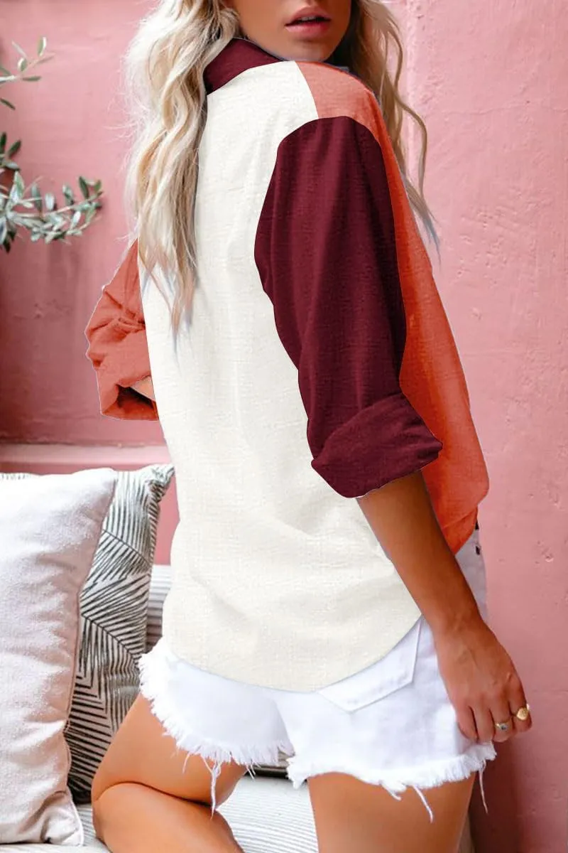 Women's Cotton Linen V Neck Button Down Shirt Long/Roll Up Sleeve Casual Collared Work Blouse Top