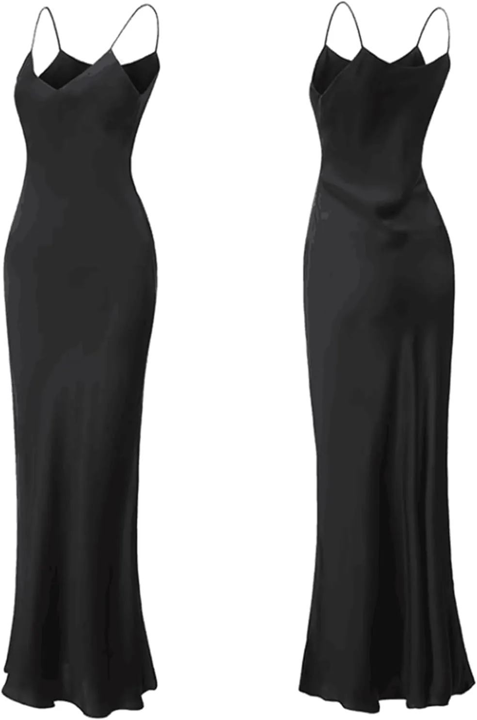 Women's Real Silk V-Neck Sexy Long Slip Dress Slim Fitting Suspender Dresses