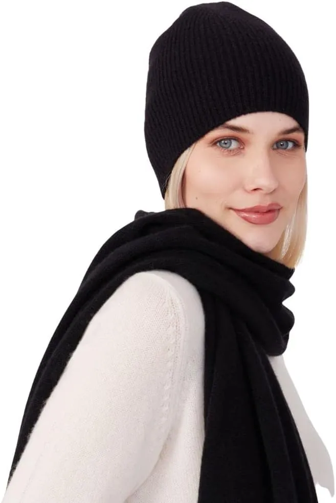Womens Ribbed Beanie, 100% Cashmere, Soft & Stretchy, Warm Hat for Winter