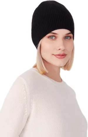 Womens Ribbed Beanie, 100% Cashmere, Soft & Stretchy, Warm Hat for Winter