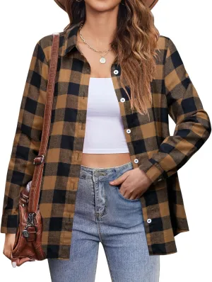Zeagoo Flannel Shirt Women Button Down Long Sleeve Plaid Shirts Collared 2024 Casual Work Tops S-2Xl