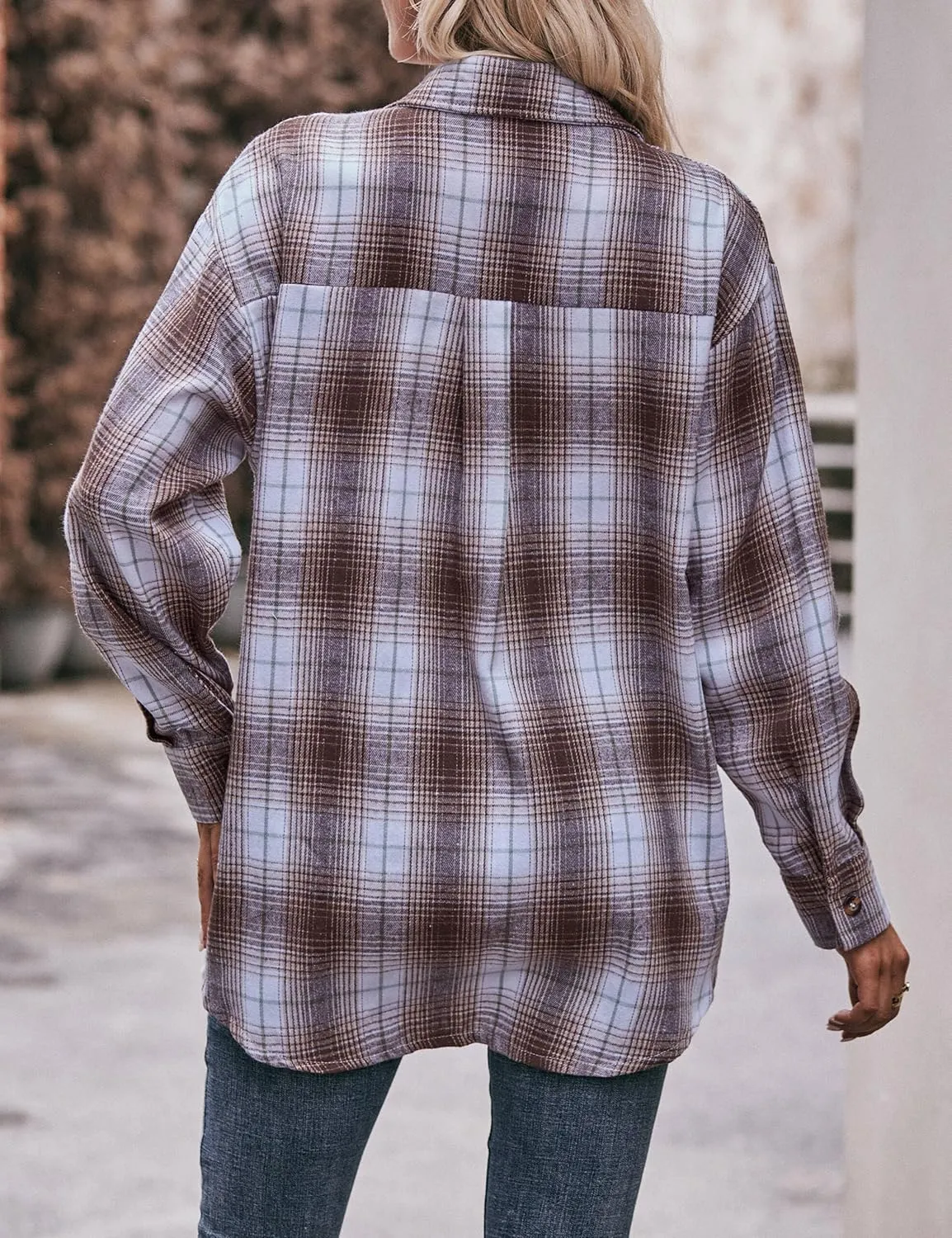 ZILIN Oversized Womens Flannel Plaid Shirts Long Sleeve Button Down Shirt Casual Work Tops